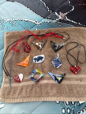 Handmade Glass Pendant Collection - Multicolor Hearts & Triangles